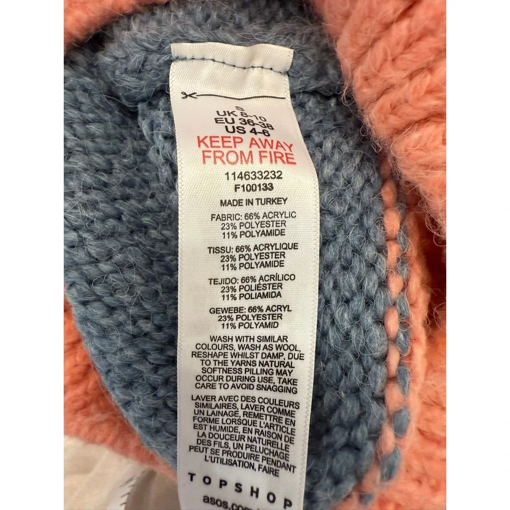 Top Shop Size Small Crewneck Abstract Oversize Crop Sweater Grey Peach Blue - Picture 5 of 5